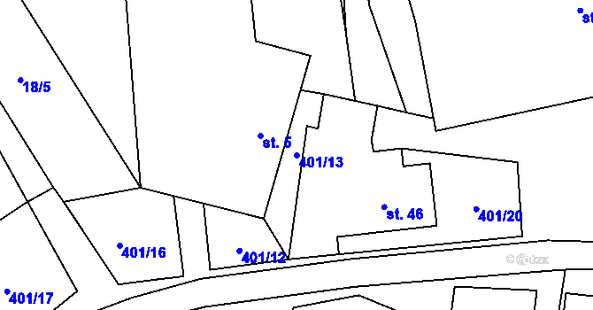 Parcela st. 401/13 v KÚ Hrutkov, Katastrální mapa