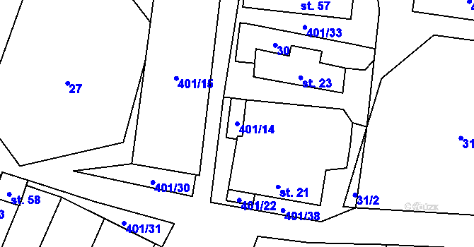 Parcela st. 401/14 v KÚ Hrutkov, Katastrální mapa