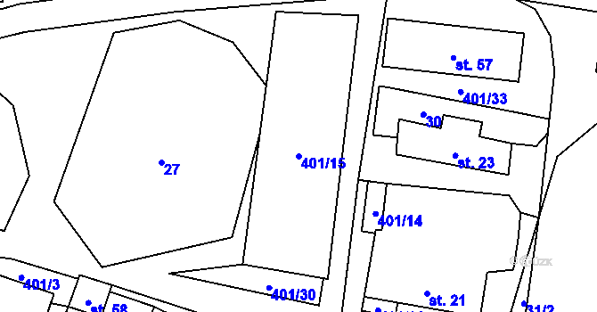 Parcela st. 401/15 v KÚ Hrutkov, Katastrální mapa
