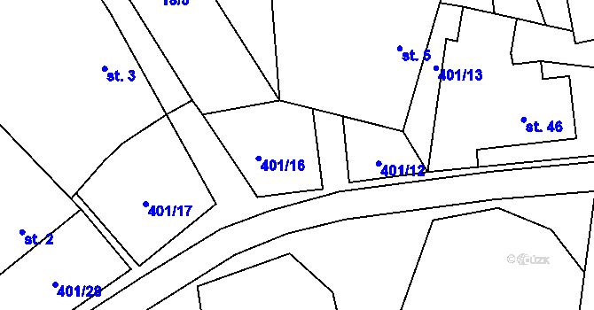 Parcela st. 401/21 v KÚ Hrutkov, Katastrální mapa