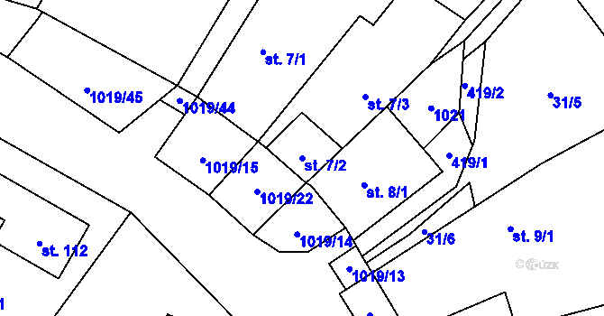 Parcela st. 7/2 v KÚ Kačlehy, Katastrální mapa