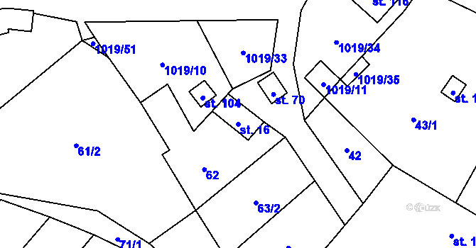 Parcela st. 16 v KÚ Kačlehy, Katastrální mapa