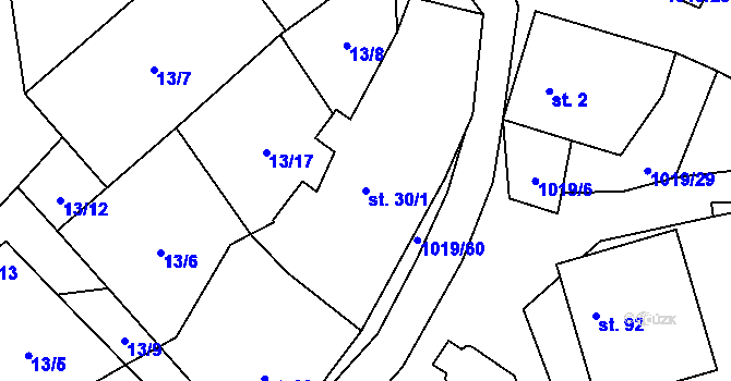 Parcela st. 30/1 v KÚ Kačlehy, Katastrální mapa