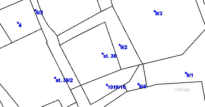 Parcela st. 38 v KÚ Kačlehy, Katastrální mapa