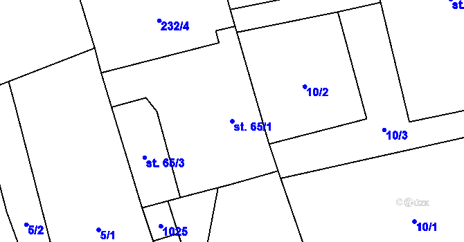 Parcela st. 65/1 v KÚ Kačlehy, Katastrální mapa