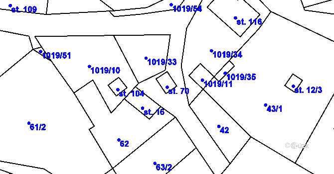 Parcela st. 70 v KÚ Kačlehy, Katastrální mapa