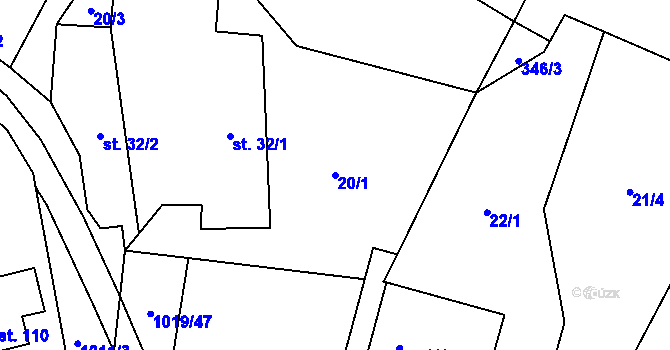 Parcela st. 20/1 v KÚ Kačlehy, Katastrální mapa