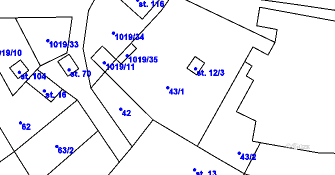 Parcela st. 43/1 v KÚ Kačlehy, Katastrální mapa