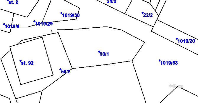 Parcela st. 50/1 v KÚ Kačlehy, Katastrální mapa