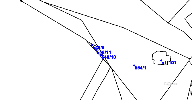 Parcela st. 548/11 v KÚ Kačlehy, Katastrální mapa