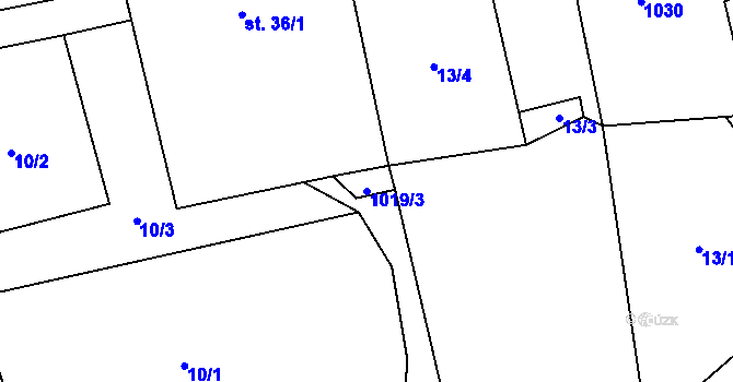Parcela st. 1019/3 v KÚ Kačlehy, Katastrální mapa