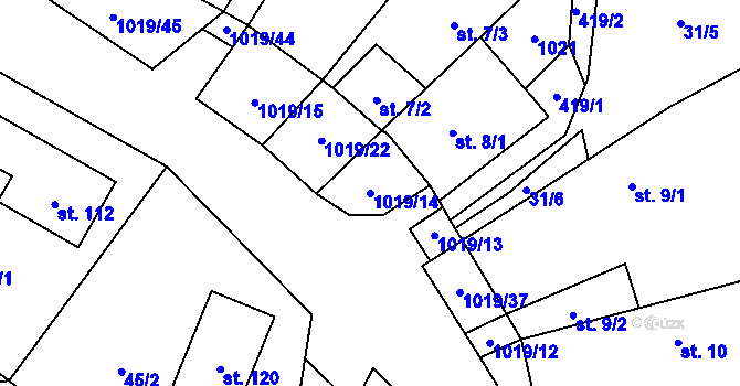 Parcela st. 1019/14 v KÚ Kačlehy, Katastrální mapa