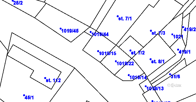 Parcela st. 1019/15 v KÚ Kačlehy, Katastrální mapa