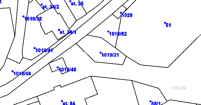 Parcela st. 1019/21 v KÚ Kačlehy, Katastrální mapa