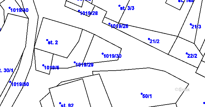 Parcela st. 1019/30 v KÚ Kačlehy, Katastrální mapa