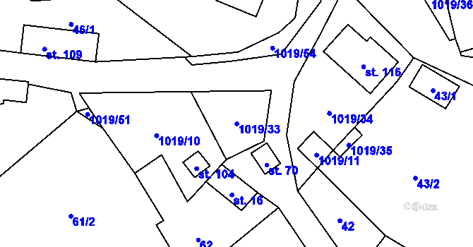 Parcela st. 1019/33 v KÚ Kačlehy, Katastrální mapa