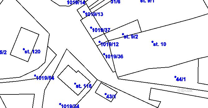 Parcela st. 1019/36 v KÚ Kačlehy, Katastrální mapa