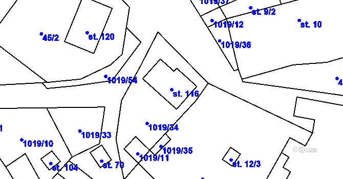 Parcela st. 116 v KÚ Kačlehy, Katastrální mapa