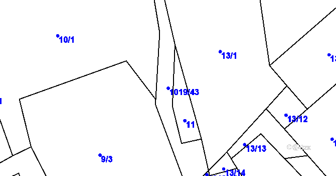 Parcela st. 1019/43 v KÚ Kačlehy, Katastrální mapa