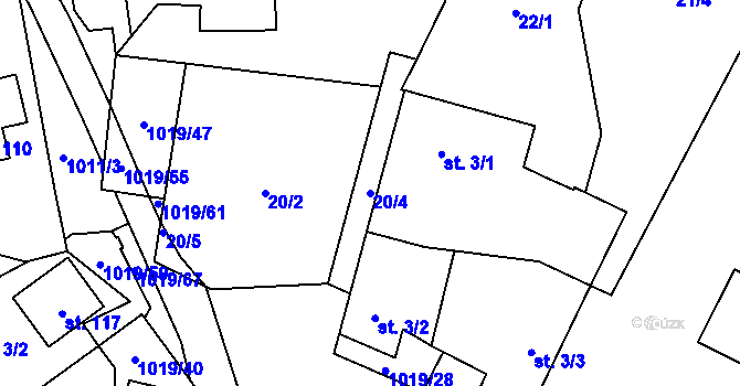 Parcela st. 20/4 v KÚ Kačlehy, Katastrální mapa