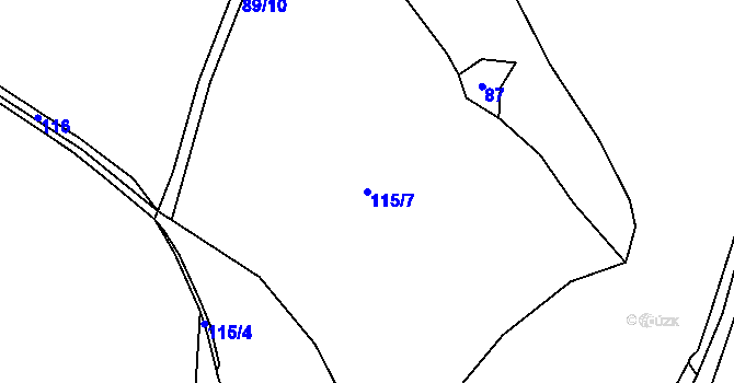 Parcela st. 115/7 v KÚ Kačlehy, Katastrální mapa