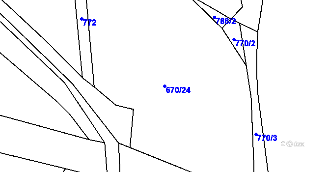 Parcela st. 670/24 v KÚ Kačlehy, Katastrální mapa