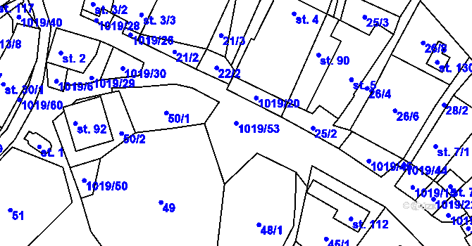 Parcela st. 1019/53 v KÚ Kačlehy, Katastrální mapa