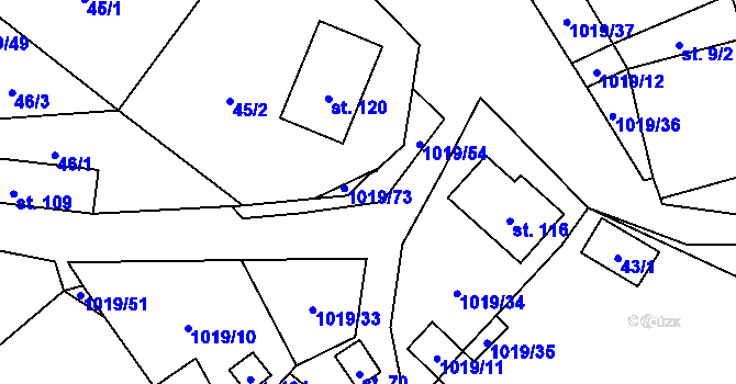 Parcela st. 1019/54 v KÚ Kačlehy, Katastrální mapa