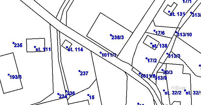 Parcela st. 1011/1 v KÚ Kačlehy, Katastrální mapa