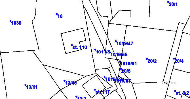 Parcela st. 1011/3 v KÚ Kačlehy, Katastrální mapa