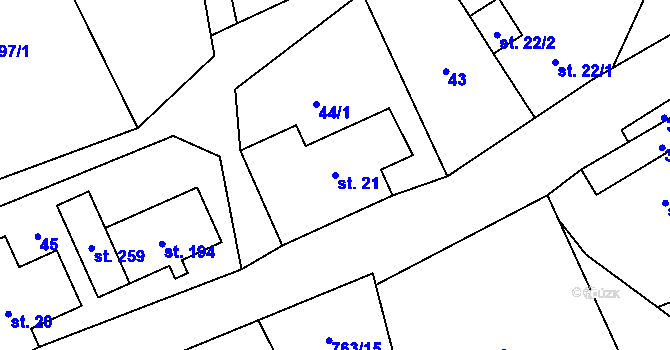 Parcela st. 21 v KÚ Hostašovice, Katastrální mapa