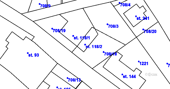Parcela st. 118/2 v KÚ Hostašovice, Katastrální mapa