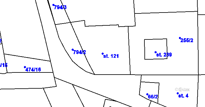 Parcela st. 121 v KÚ Hostašovice, Katastrální mapa