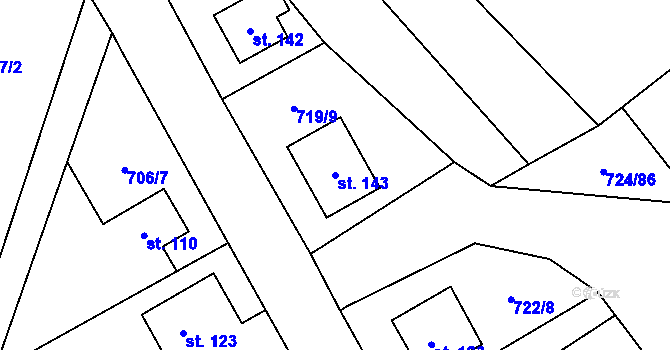 Parcela st. 143 v KÚ Hostašovice, Katastrální mapa
