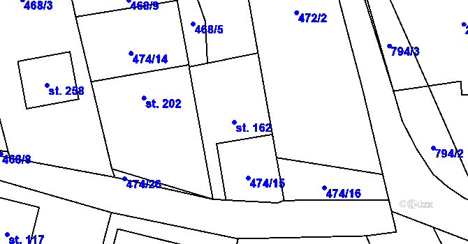 Parcela st. 162 v KÚ Hostašovice, Katastrální mapa
