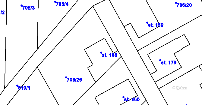 Parcela st. 168 v KÚ Hostašovice, Katastrální mapa