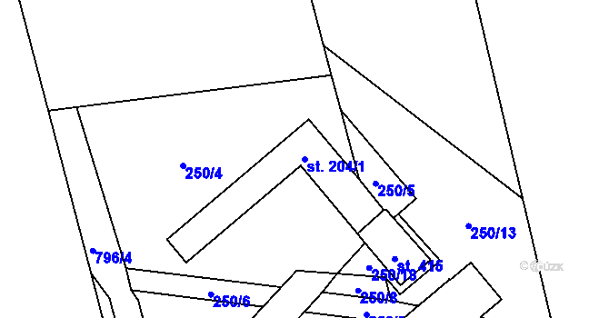 Parcela st. 204/1 v KÚ Hostašovice, Katastrální mapa