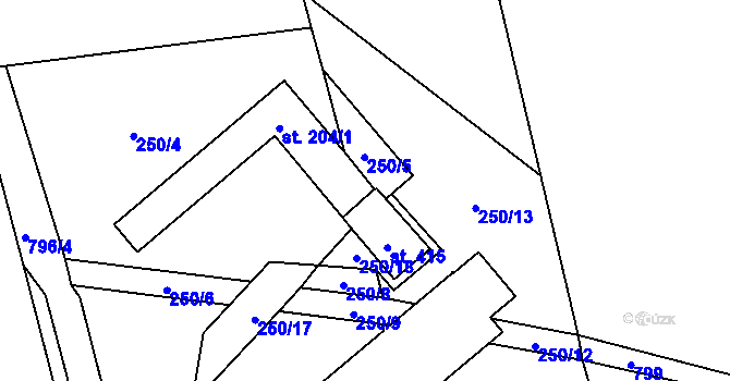 Parcela st. 204/2 v KÚ Hostašovice, Katastrální mapa
