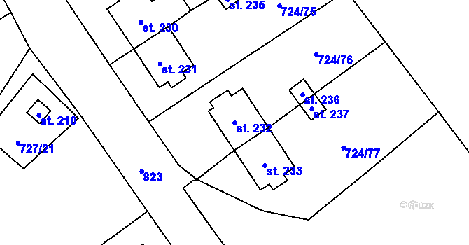 Parcela st. 232 v KÚ Hostašovice, Katastrální mapa