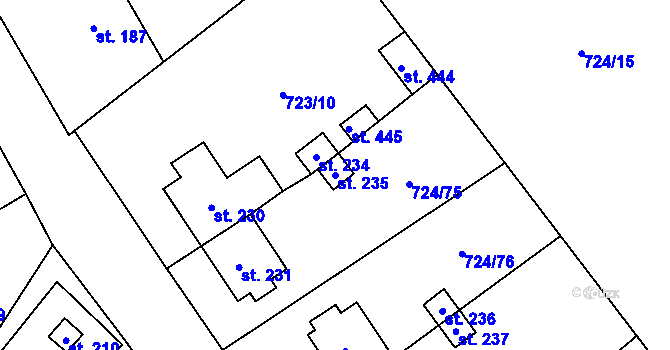 Parcela st. 235 v KÚ Hostašovice, Katastrální mapa