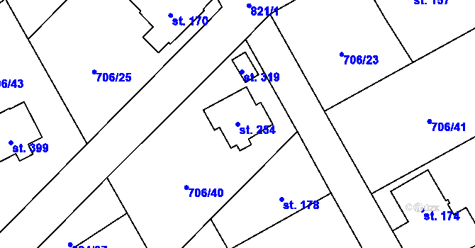 Parcela st. 254 v KÚ Hostašovice, Katastrální mapa