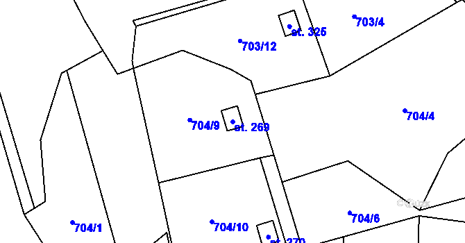 Parcela st. 269 v KÚ Hostašovice, Katastrální mapa