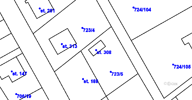 Parcela st. 308 v KÚ Hostašovice, Katastrální mapa