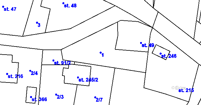 Parcela st. 1 v KÚ Hostašovice, Katastrální mapa