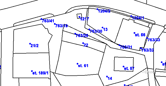 Parcela st. 22 v KÚ Hostašovice, Katastrální mapa
