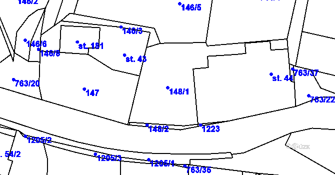 Parcela st. 148/1 v KÚ Hostašovice, Katastrální mapa