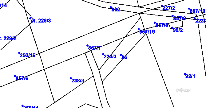 Parcela st. 223/3 v KÚ Hostašovice, Katastrální mapa