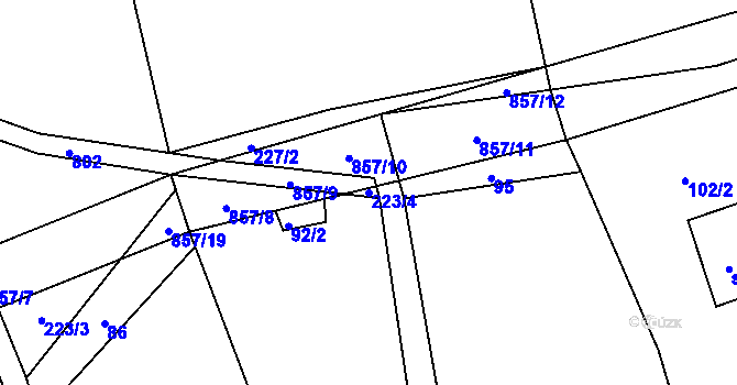 Parcela st. 223/4 v KÚ Hostašovice, Katastrální mapa