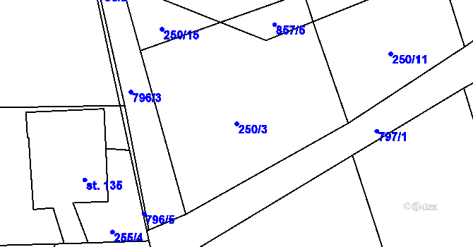 Parcela st. 250/3 v KÚ Hostašovice, Katastrální mapa
