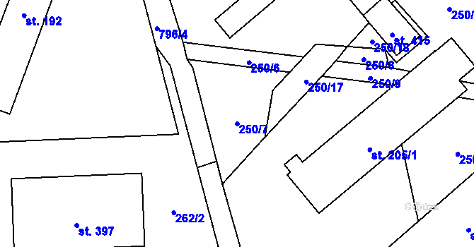 Parcela st. 250/7 v KÚ Hostašovice, Katastrální mapa
